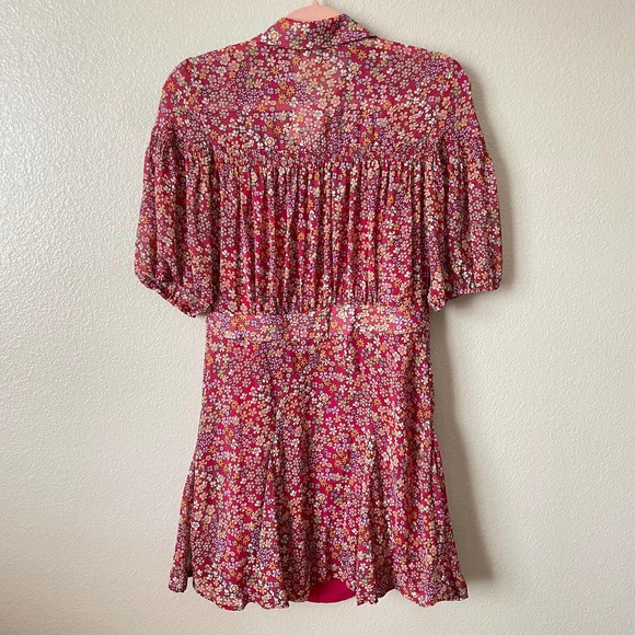 Free People Mini Shirt Dress Small Pink Bonnie Floral Puff Sleeve Bonnie NEW - Picture 10 of 14